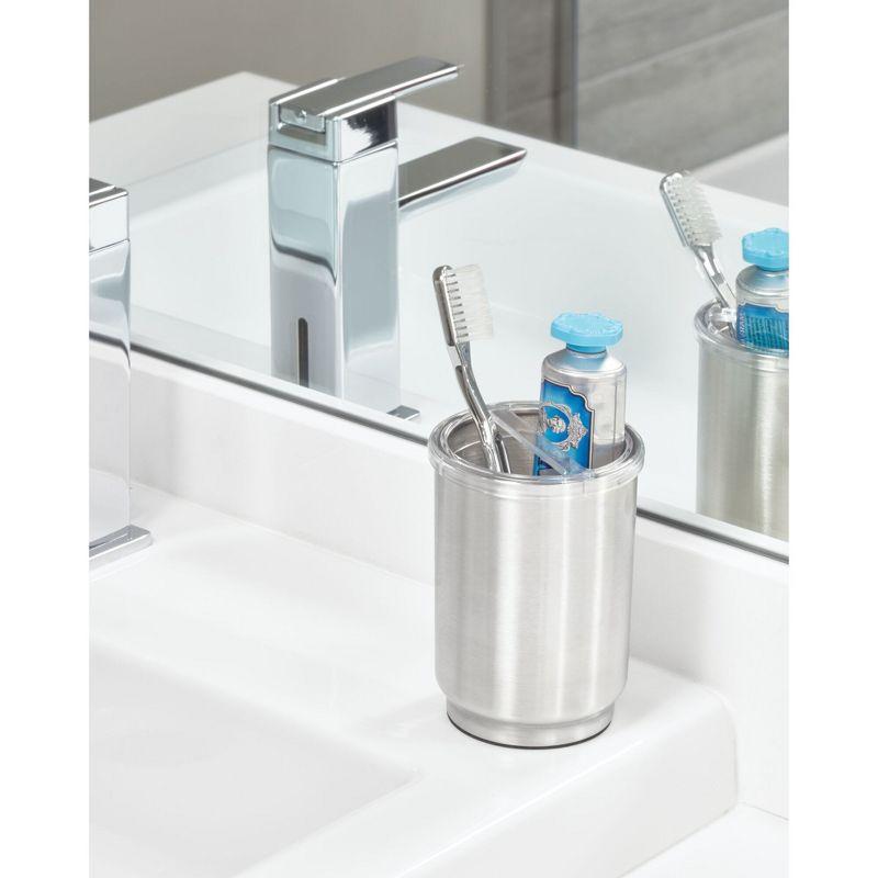 iDesign Austin Steel and BPA-Free Plastic Toothbrush Holder with Lid, Clear/Brushed Nickel