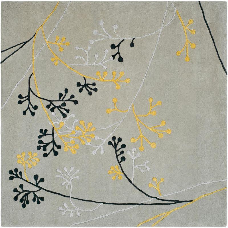 Gray and Yellow Tufted Wool and Viscose Square Area Rug