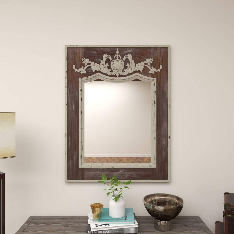 Ophelia & Co. Eberhart Wood Vintage Inspired Acanthus Scroll Floral Brown Wall Mirror with Distressed Cream Accents