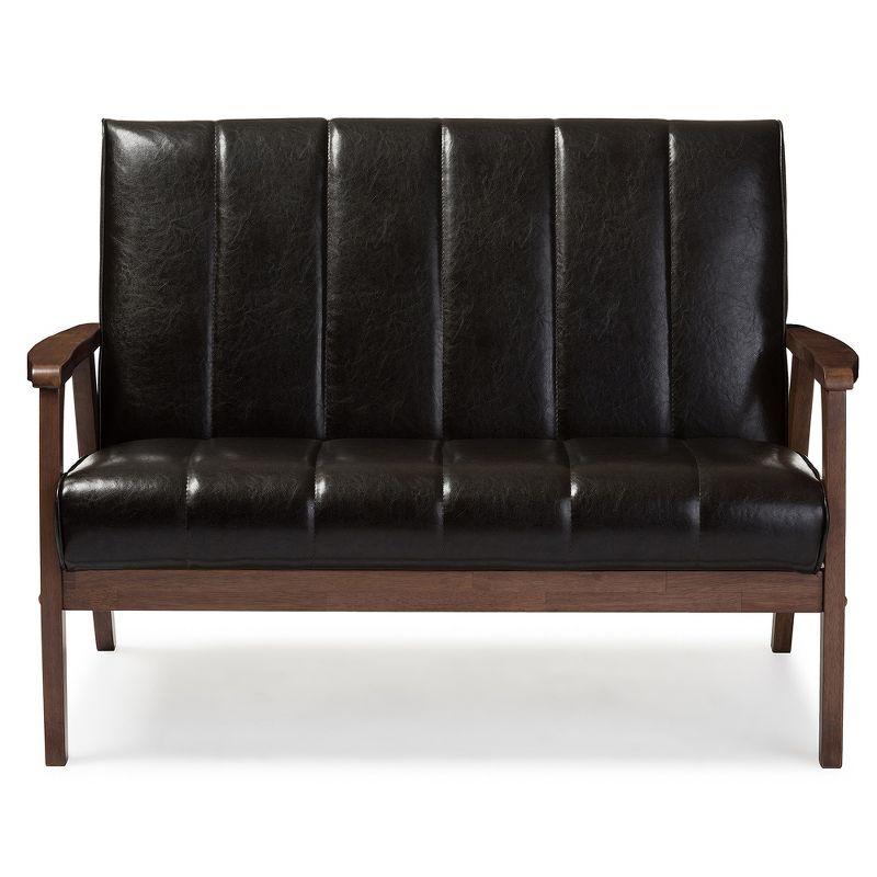 Nikko Mid-Century Modern Scandinavian Style Faux Leather Wooden 2 Seater Loveseat - Baxton Studio