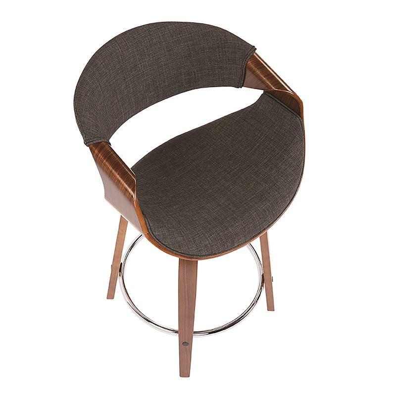 Set of 2 Curvini Upholstered Counter Height Barstools Charcoal/Walnut - LumiSource: Swivel, Chrome-Plated, Wood Legs