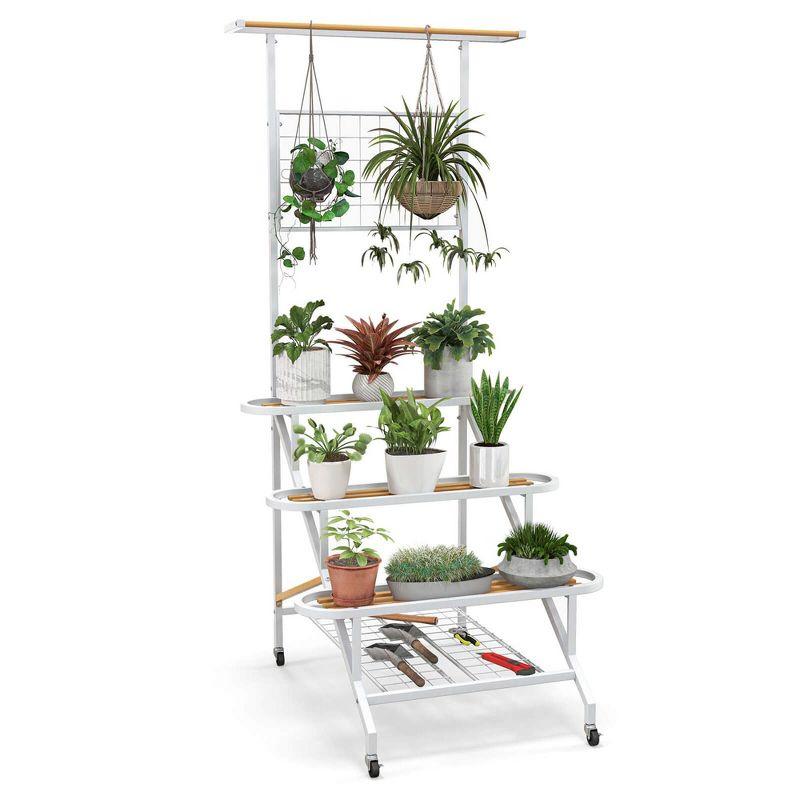 Arlmont & Co. 4-tier Hanging Plant Stand Ladder Plant Shelf With Hanging Bar & Trellis