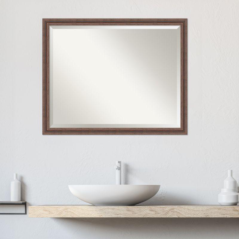 Amanti Art Distressed Rustic Brown Beveled Wood Bathroom Wall Mirror 24.5 x 30.5 in.