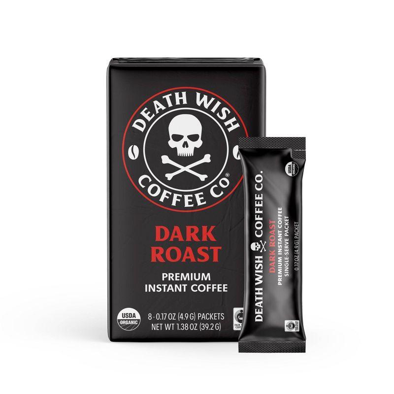 Death Wish Coffee Organic and Fair Trade Dark Roast Instant Coffee 8ct/1.38oz