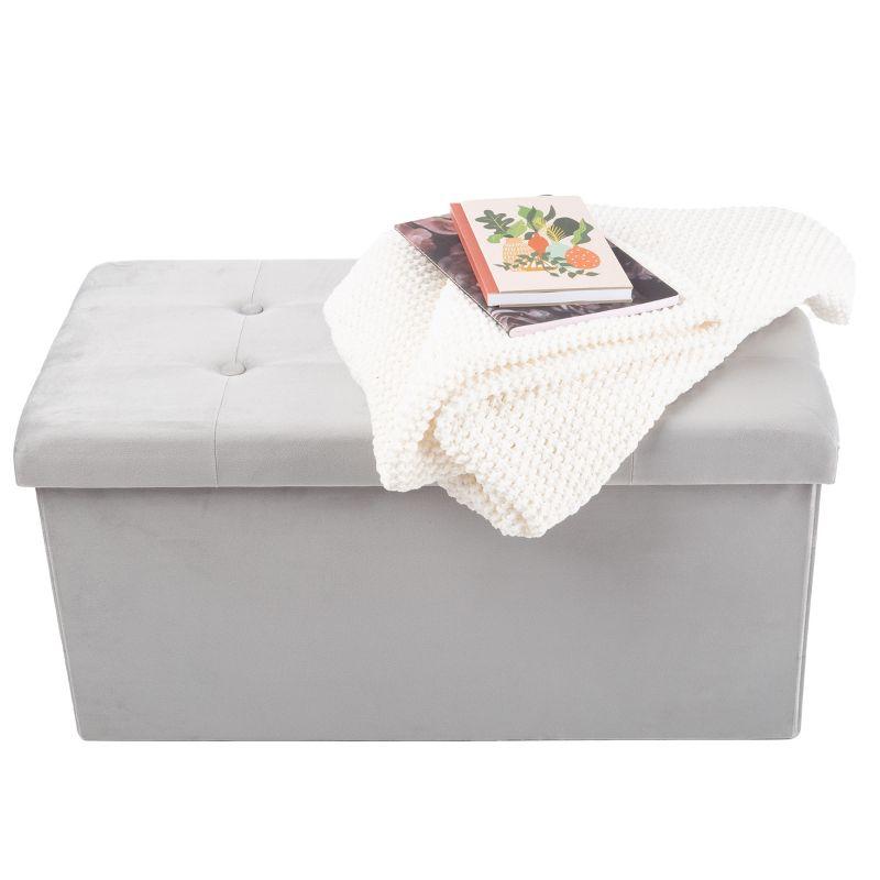 Gray Velvet Tufted Storage Ottoman Bench