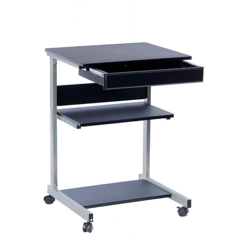 Rolling Laptop Cart with Storage Black - Techni Mobili: Mobile Workstation with Lockable Wheels, MDF Panel