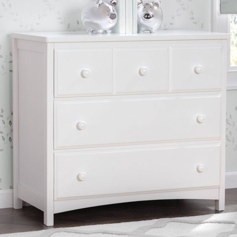 White 3-Drawer Nursery Dresser with Gold Finish