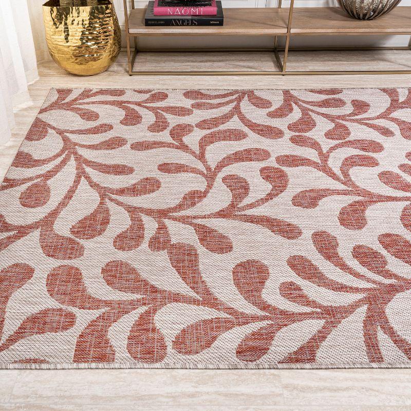 4'x6' Vine All Over Indoor/Outdoor Area Rug, Red/Beige - JONATHAN Y