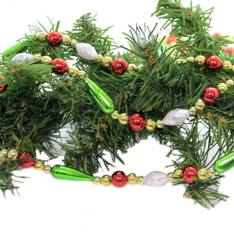 Kurt Adler Kurt Adler Gold, Red, Green and White Round Bead with Water Drop Beaded Garland, 9 Ft