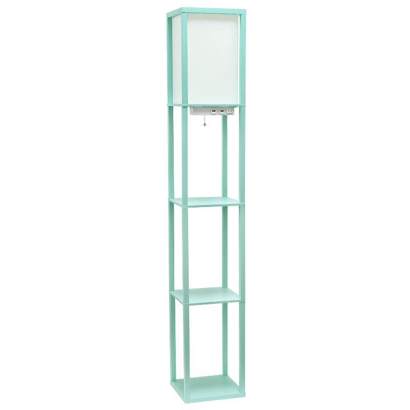 Creekwood Home Classix 62.5" 3-Tier Storage Floor Lamp with Charging Ports and Outlet Aqua Green