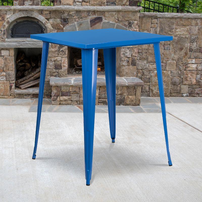 Flash Furniture Commercial Grade 31.5" Square Blue Metal Indoor-Outdoor Bar Height Table