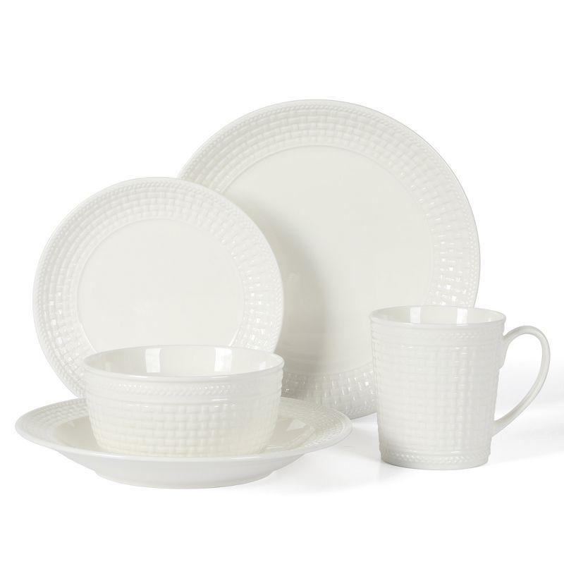 Martha Stewart 30 Piece Basket Weave New Bone China Embossed Porcelain Dinnerware Set