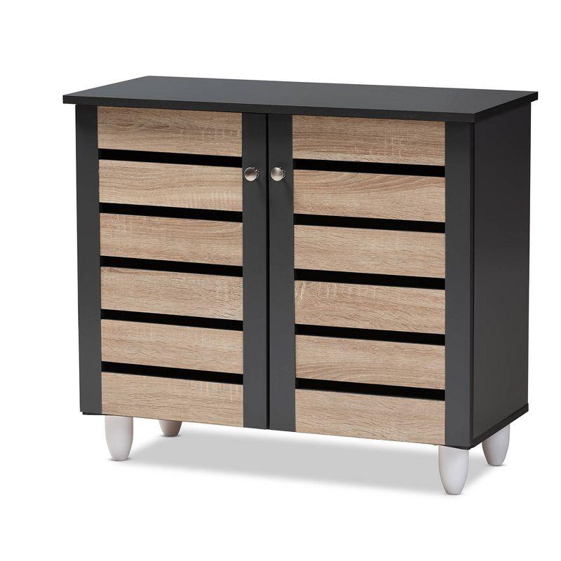 Two-Tone Oak and Dark Gray 2-Door Shoe Storage Cabinet