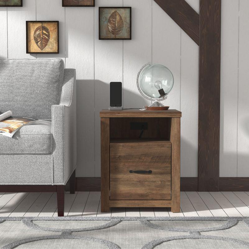 Light Oak Rectangular Accent Table with Storage and USB