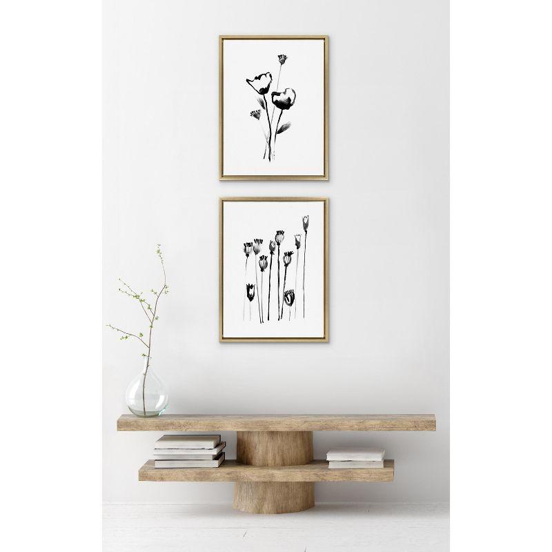 Black and White Wildflowers and Seed Pods Canvas Set with Gold Frame