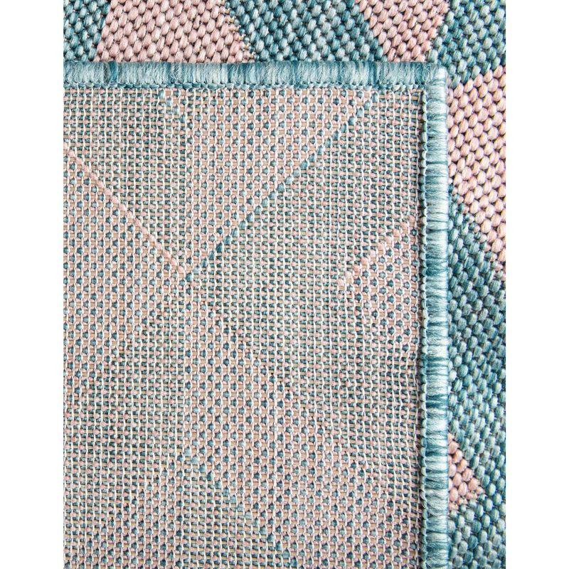 Pink and Aqua Geometric 4' x 6' Synthetic Outdoor Rug