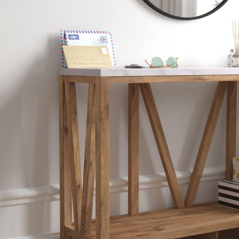 Flash Furniture Farmhouse Style Rustic Entryway Console Table - Warm Oak/Marble Finish Top