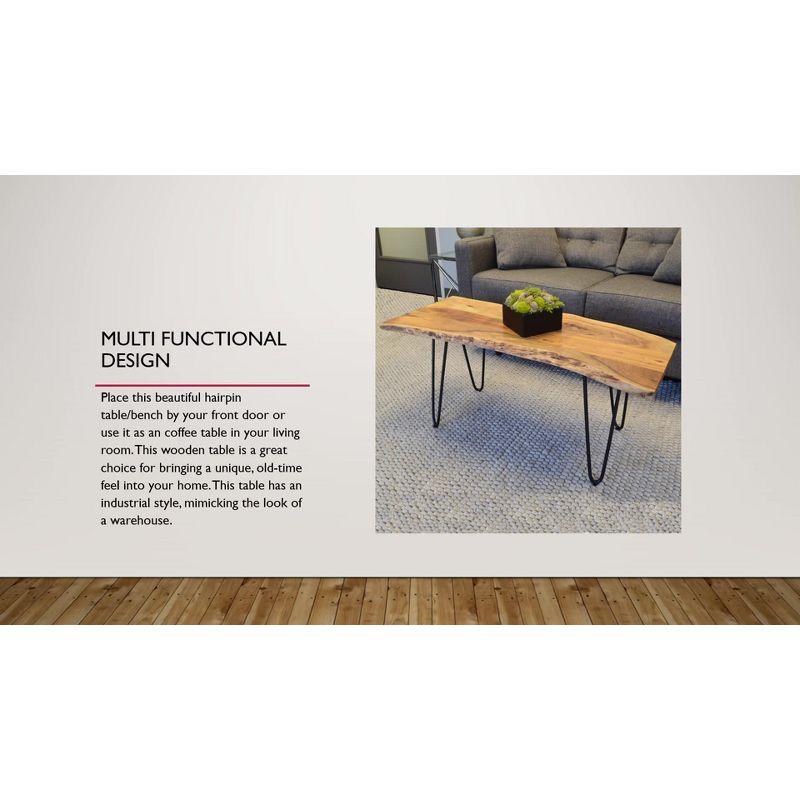 Carolina Living Langdon Live Edge Coffee Table/Bench Elm/Gold: Rectangular Acacia Top, Metal Frame, Non-Toxic Finish