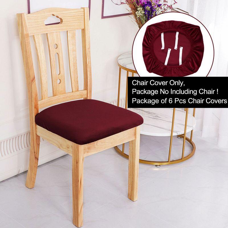 PiccoCasa Velvet Stretchable Printed Dining Room Chairs Slipcover 18" x 18" 6 Pcs Burgundy