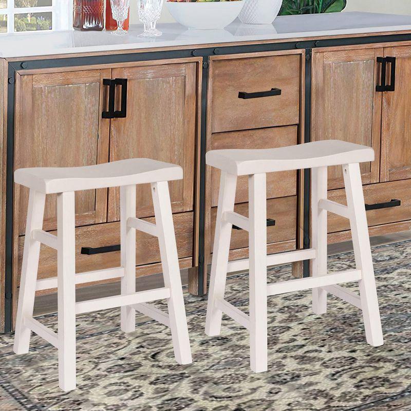 eHemco Heavy-Duty Solid Wood Saddle Seat Kitchen Counter Height Barstools, 24 Inches, Set of 2, Black