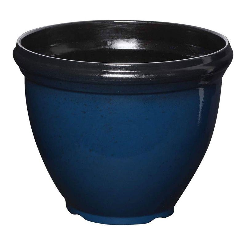 Monaco Blue Glossy Resin Outdoor Patio Planter, 12-Inch