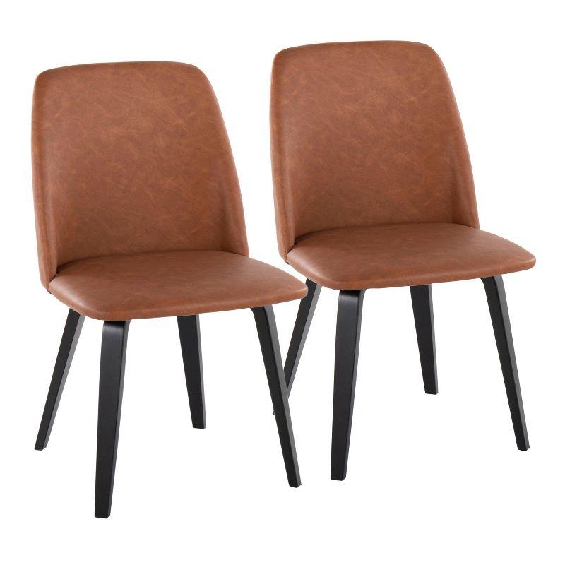 Set of 2 Camel Faux Leather Parsons Dining Chairs with Black Wood Legs