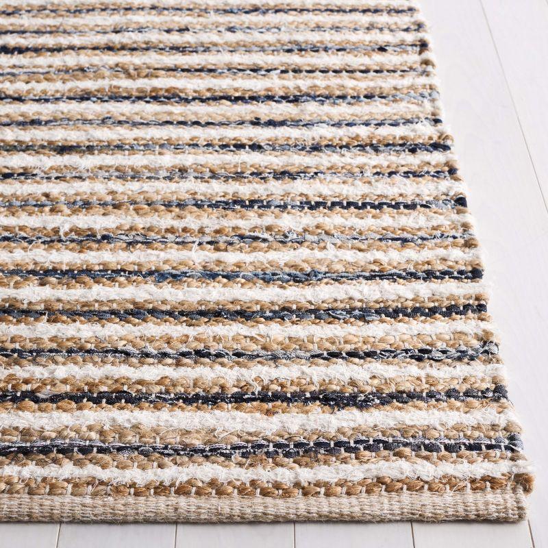 Natural and Navy Handwoven Cotton Striped 4' x 6' Rug