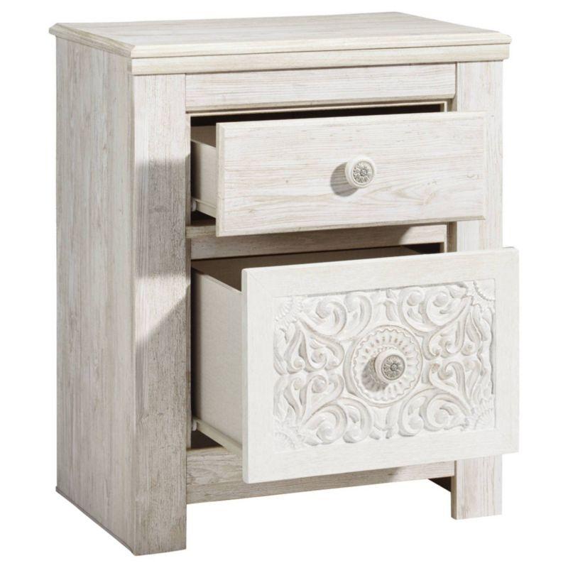 Paxberry Two Drawer Nightstand White Wash - Signature Design by Ashley: Traditional Style, USB Port, Storage Function