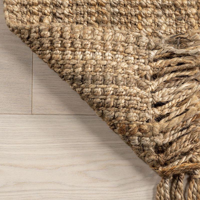 Nuloom 4 Square Daniela Jute Tassel Hand Woven Indoor Area Rug, Natural, Solid Chunky Farmhouse Design, Natural Fiber BedroomLiving Room