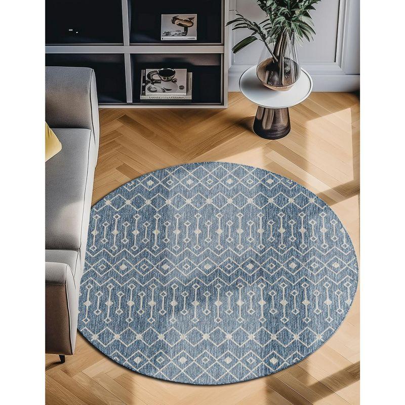 Unique Loom 10' 0 x 10' 0 Round Indoor/Outdoor Trellis Blue Area Rug