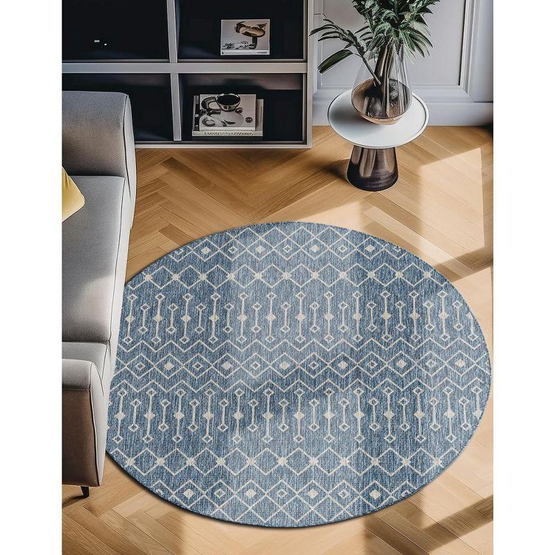 Blue Round Synthetic Trellis Outdoor Area Rug 10'