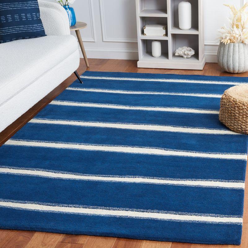 Handcrafted Tufted Wool-Viscose Blend Striped Area Rug in Navy Blue