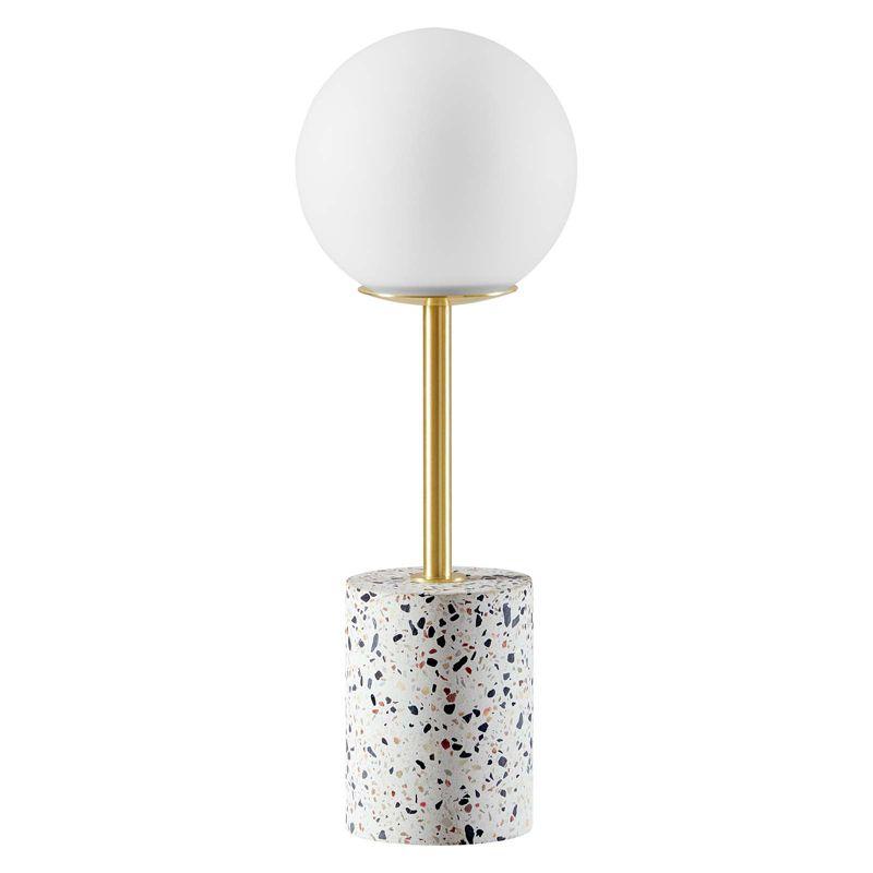 White Terrazzo and Brass Table Lamp with Glass Globe Shade