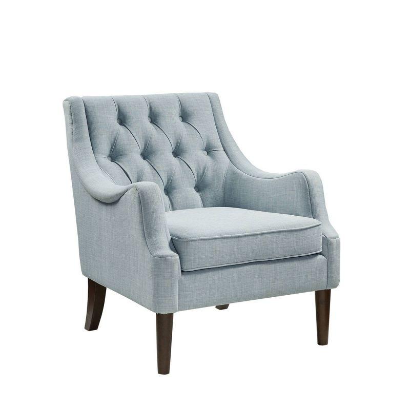 Dusty Blue Serpentine Wood Accent Chair with Tufted Back