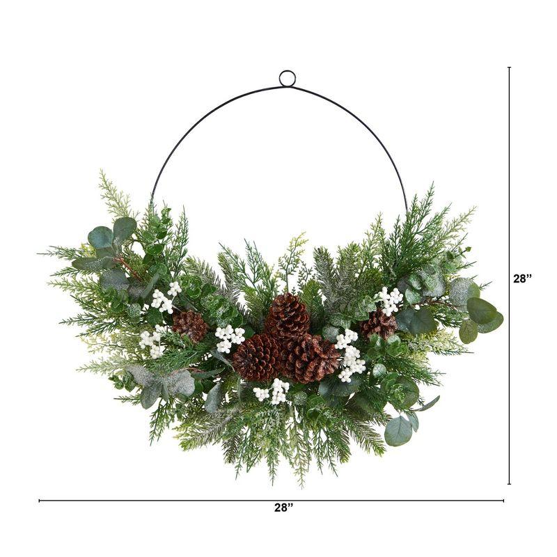 Nearly Natural 28” Christmas Pine, Eucalyptus, and Berries Metal Circlet Artificial Wreath