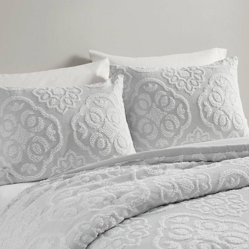 Full White Microfiber Tufted Medallion Comforter Set