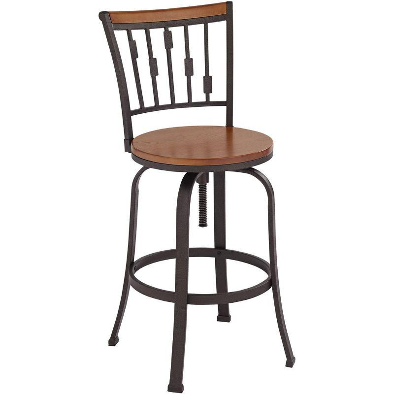 Kensington Hill Rookery Hammered Bronze and Wood Adjustable Swivel Bar Stool