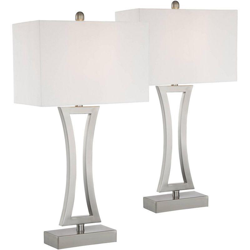 Sleek Brushed Nickel Modern Table Lamp Duo with Off-White Shades