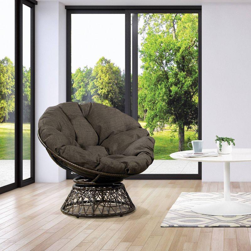 OSP Home Furnishings Papasan Chair Brown: Upholstered, Swivel, Reading & Dorm Saucer Chair with Cushion