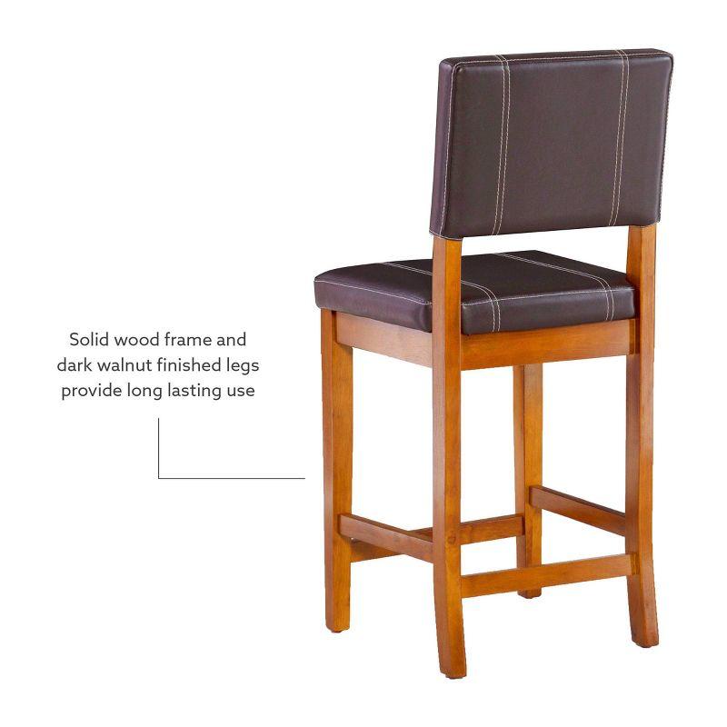 Linon 24" Milano Padded Back and Seat Faux Leather Counter Height Barstool Brown: Rubberwood Legs, Upholstered, 275lb Capacity