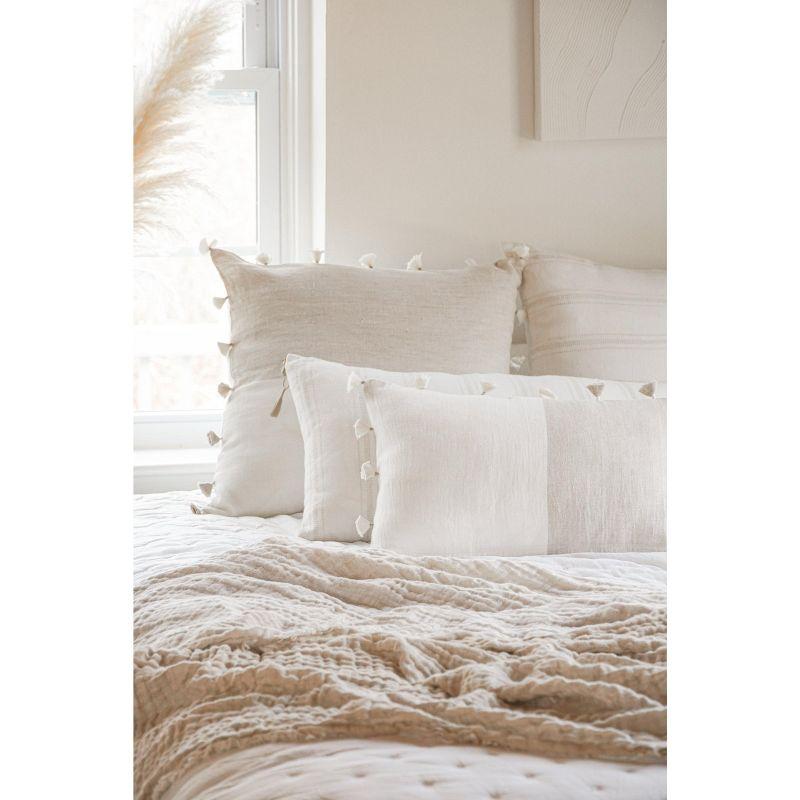 Natural Beige and White Linen Pillow with Tassels