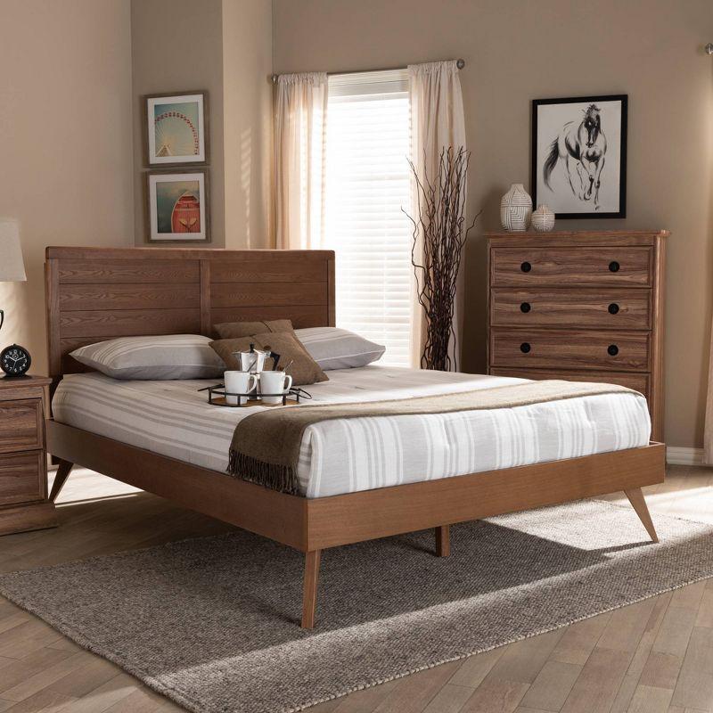 Queen Artemis Walnut Finished Wood Platform Bed Brown - Baxton Studio: Mid-Century Modern, No Box Spring Required