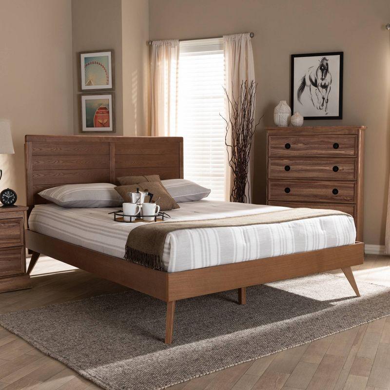 Artemis Mid-Century Walnut Brown Queen Platform Bed with Headboard