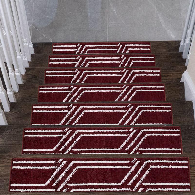 Red and White Non-Slip Carpet Stair Treads for Wooden Steps, 9" x 28"