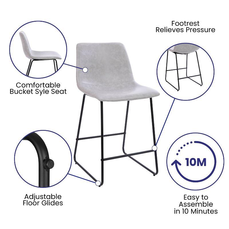 Flash Furniture Reagan 24 inch LeatherSoft Counter Height Barstools in Light Gray, Set of 2