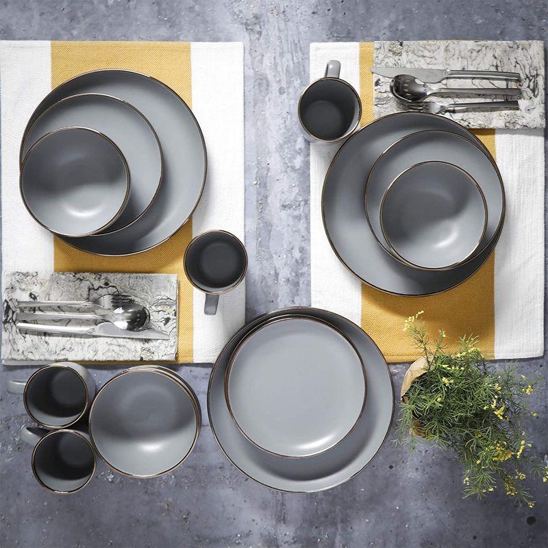 Gibson Home Rockaway Gold 16-Piece Dinnerware Set - Matte Gray