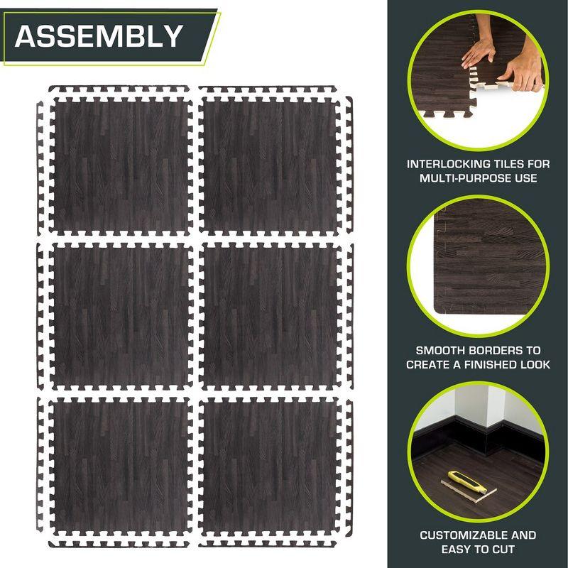 ProsourceFit Wood Grain Puzzle Mat 1/2-in, Carbon Black, 24 Sq Ft - 6 Tiles