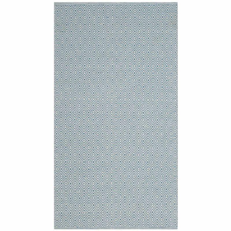 Ivory and Light Blue Handwoven Cotton Geometric Area Rug - 3' x 5'