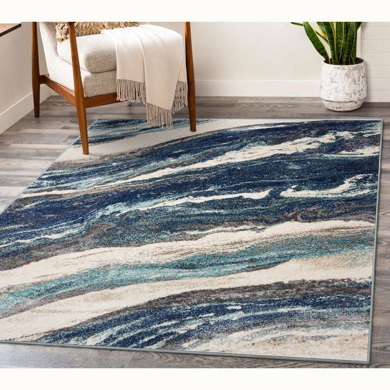 Abstract Swirls Blue 5'x7' Synthetic Easy-Care Area Rug