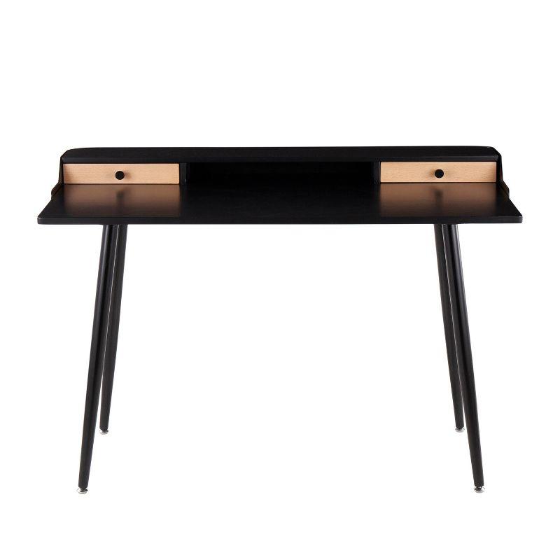 Harvey Contemporary Computer Desk Steel/Wood Black - LumiSource: Mid-Century Office Furniture, 2 Drawers, Open Shelf Storage